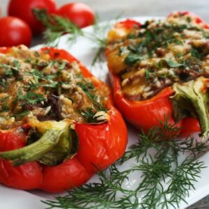 red bell pepper with vegetable stuffing